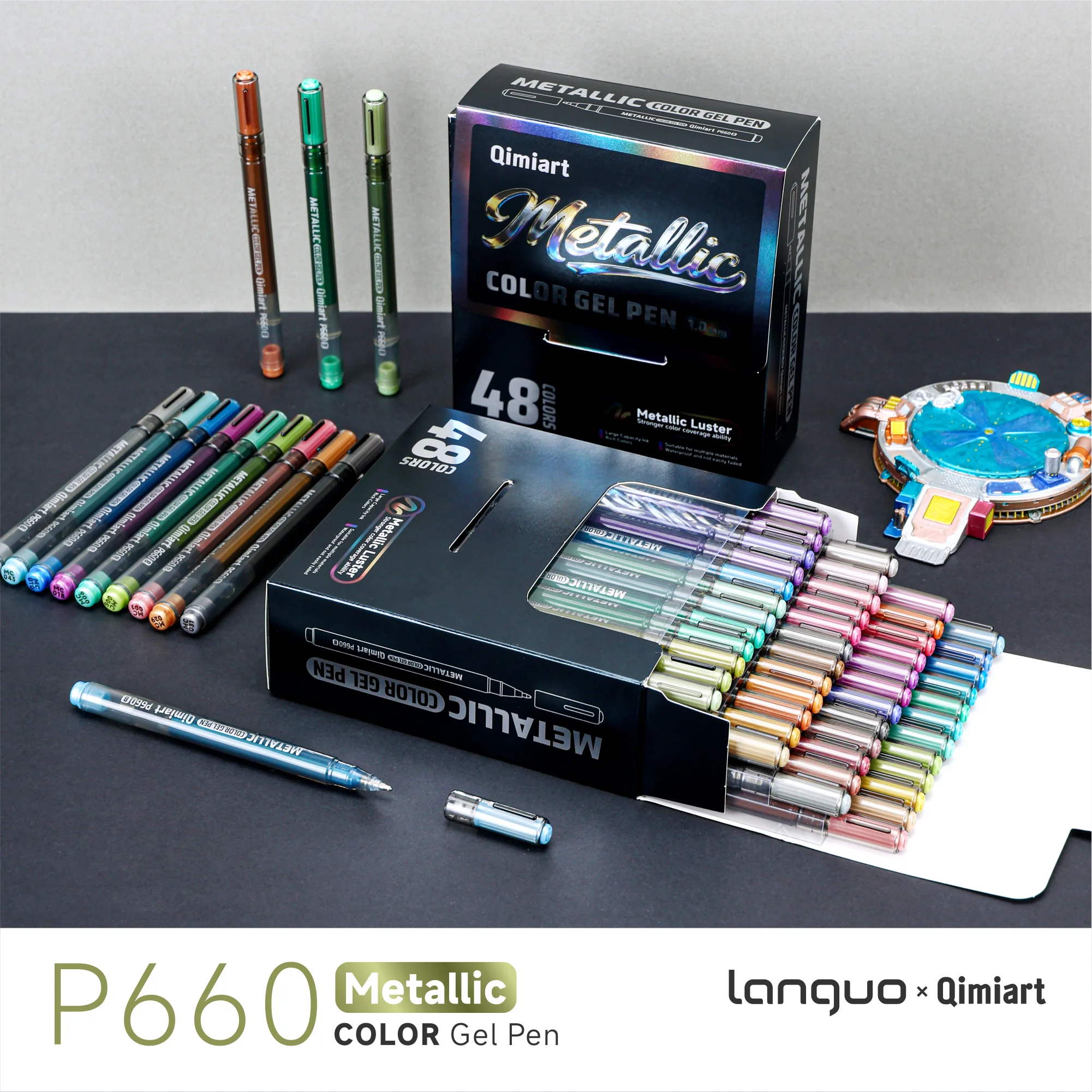 Languo 3D Dreidimensionaler 48-Farben Metallic-Malstift mit 1. 0-mm-Spitze aus Edelstahl, stabiler und gleichmäßigere Tintenausgabe, metallische Glanztextur, stärkere Farbdeckung, geeignet für verschiedene Materialien, wasserfest und lichtbeständig, sehr satte Farben, erfüllt mehrere Zeichnungsbedürfnisse, geeignet zum Zeichnen, Schreiben, Markieren, DIY... Nagelkunst, Glas, Keramik – Detail 16