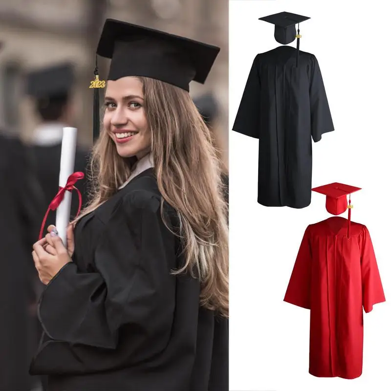 Robe de remise des diplômes, uniforme scolaire, ensemble de bonnets, vêtements unisexes mats pour lycée avec glands, tampon de l'année, nouvelle collection 2023