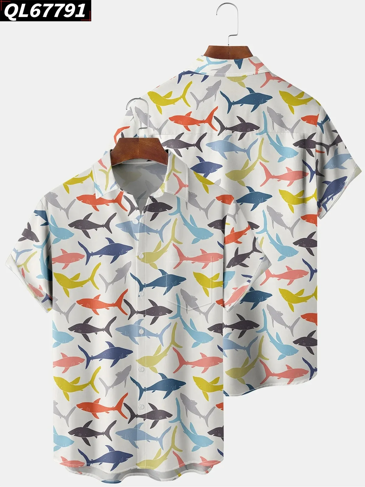Summer Hawaiian Men's Shirts Short Sleeve Button Tops Blue Ocean Shark Print High Quality Vacation Clothing Lover Gift Shirt