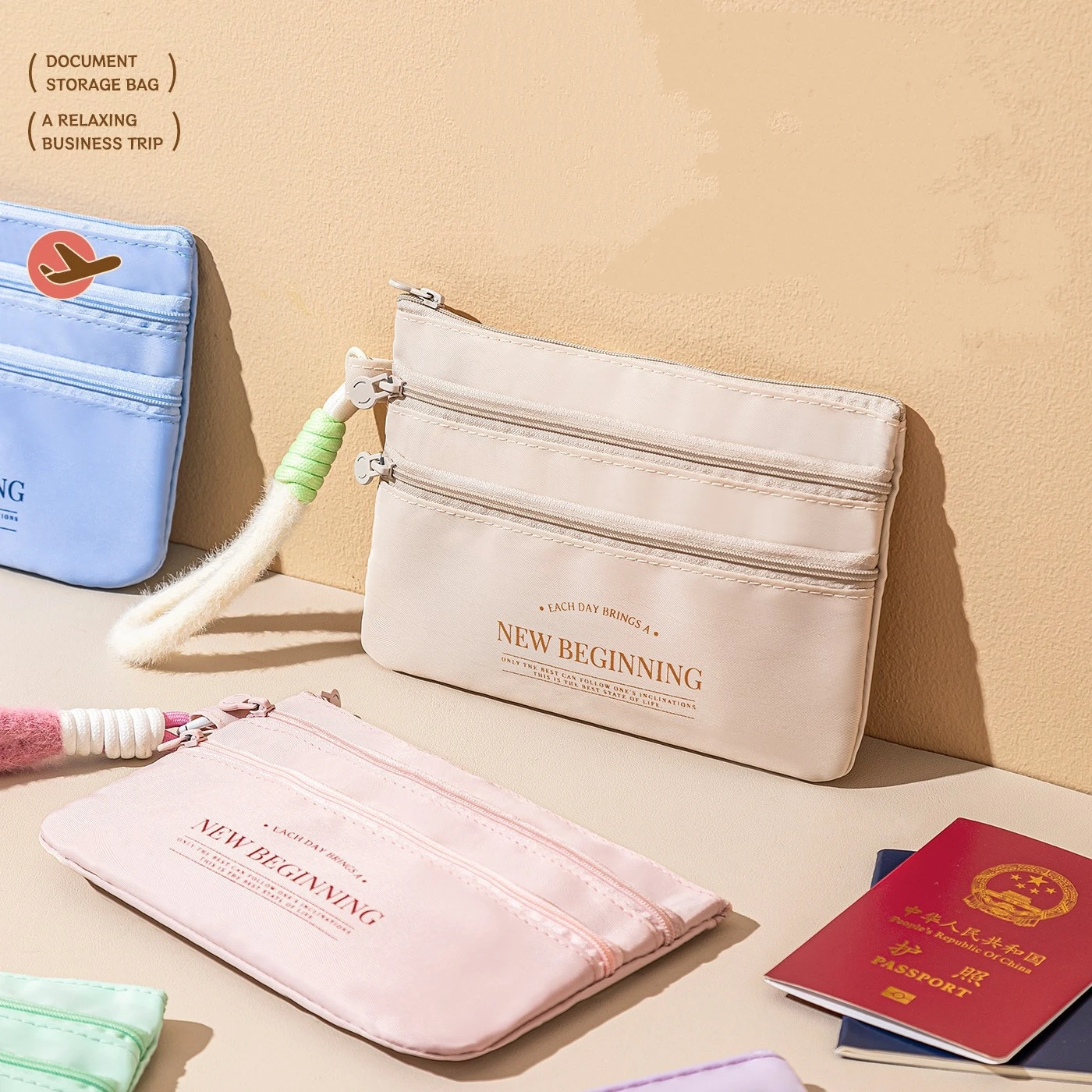 حافظة مستندات منظمة، حافظة جواز سفر محمولة، منظم سفر، حامل جواز سفر بسحاب ممتاز لمعرف تنظيم المستندات