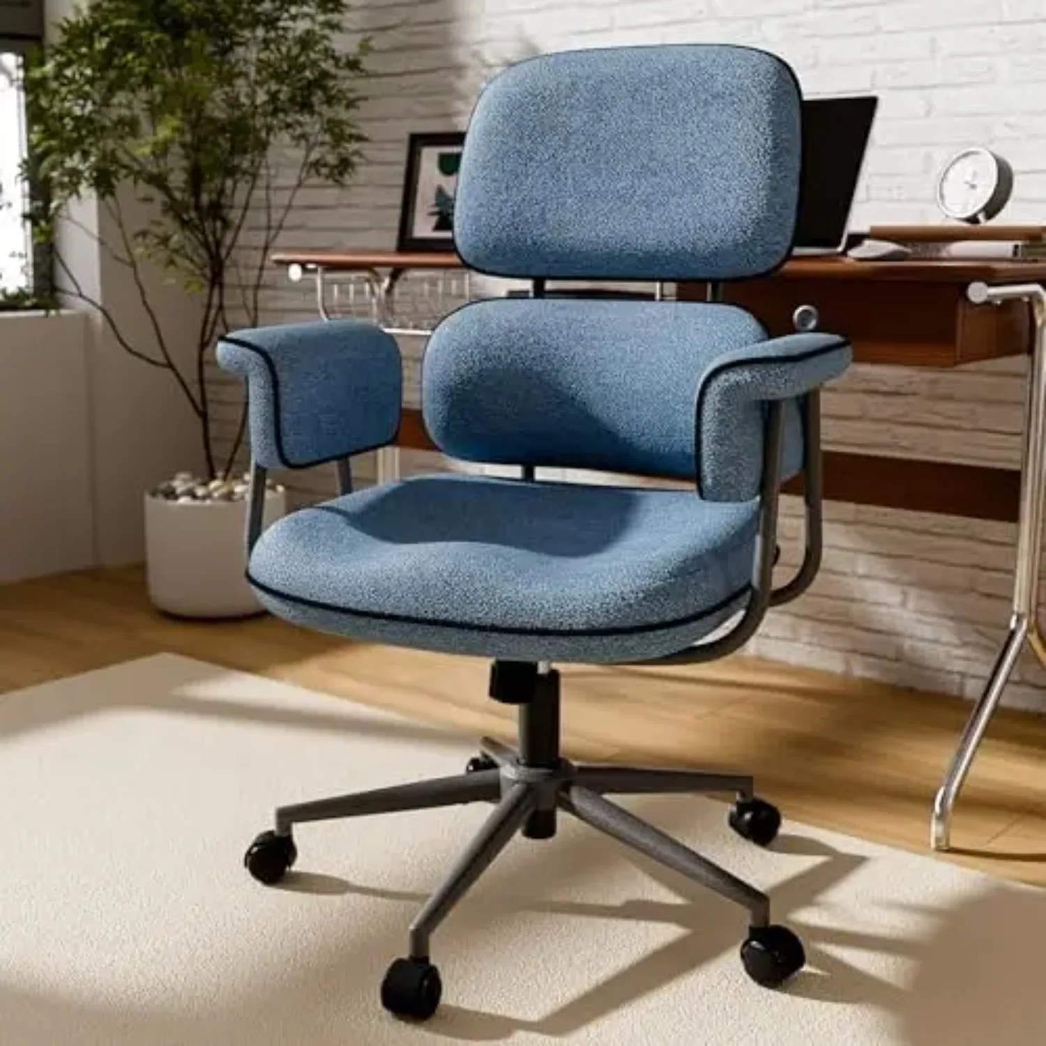 Blue Office Chair, Memory Foam Seat Mid Century Modern Desk Chair | 3.9