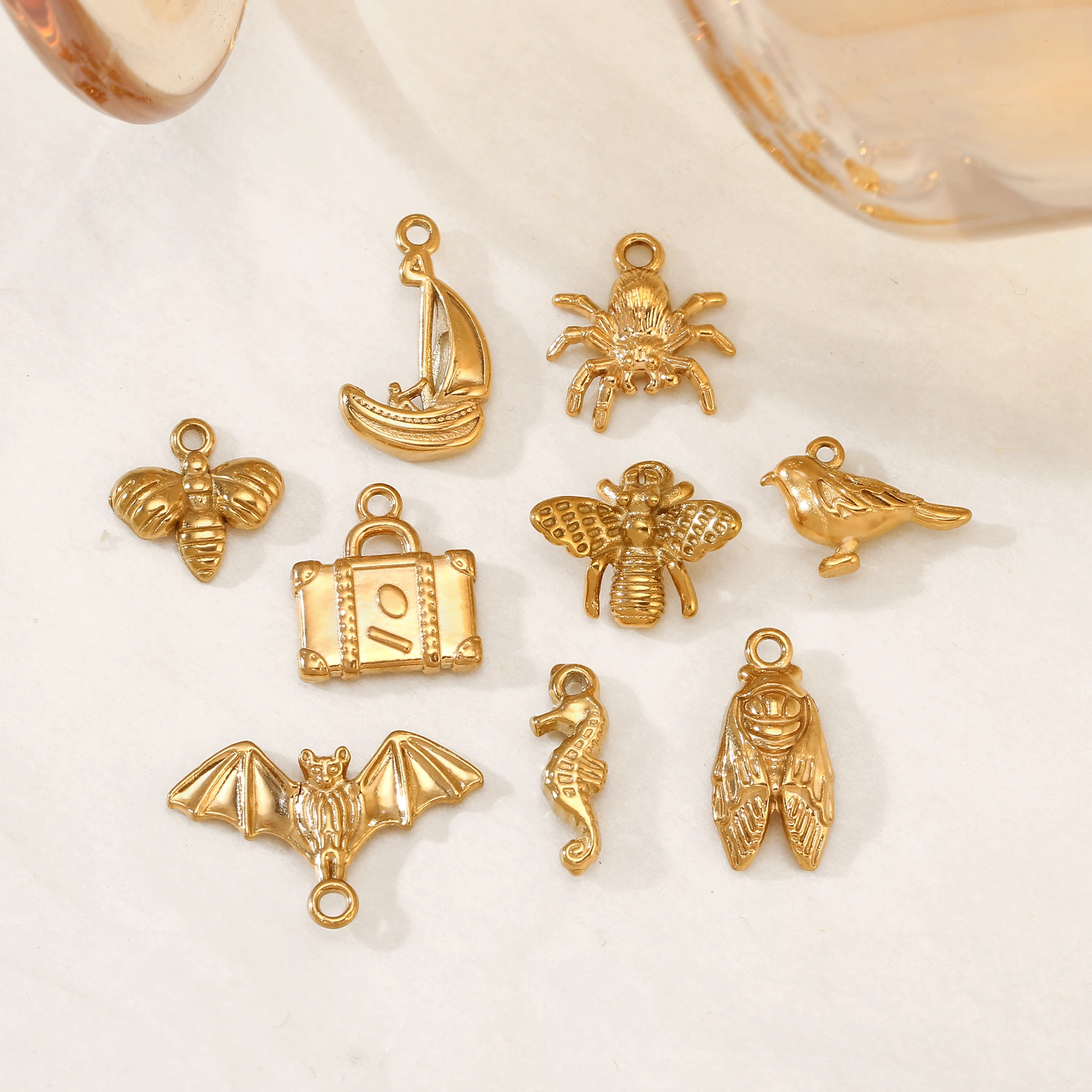 3Pcs Bee/Spider/Flying Bat Charms Stainless Steel Insect Gothic Moth Pendants DIY Necklace Bracelet Jewelry Making Accessories