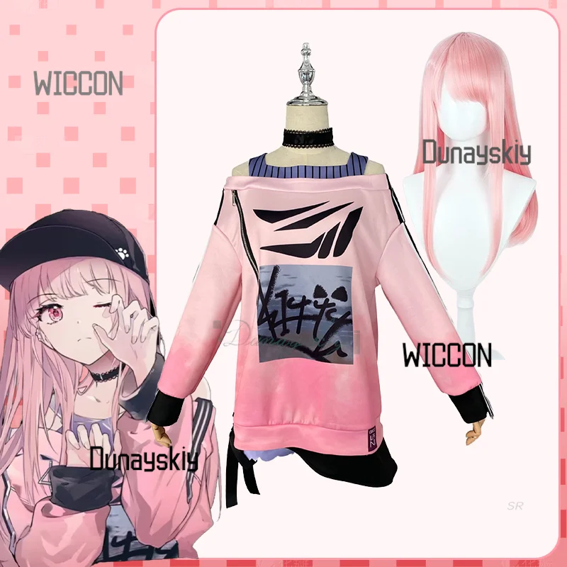 

PJSK Akiyama Mizuki повседневный наряд косплей костюм топ с открытыми плечами розовый парик для Хэллоуина ролевая игра вечерние Comic Con Game