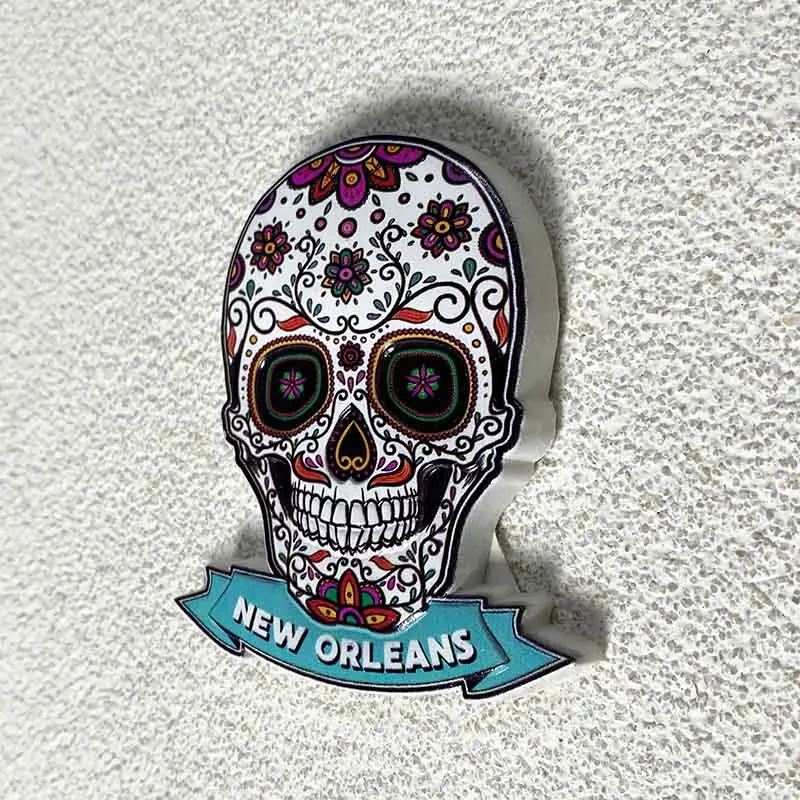 New Orleans travel memorial crafts Creative flower skull three-dimensional decoration 3d painted refrigerator magnets