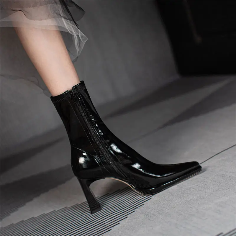 White Western Shoes for Woman Punk Mid Calf Pointed Toe Women\'s Boots Footwear Black Half High Work Hot Designer Luxury Gyaru Pu