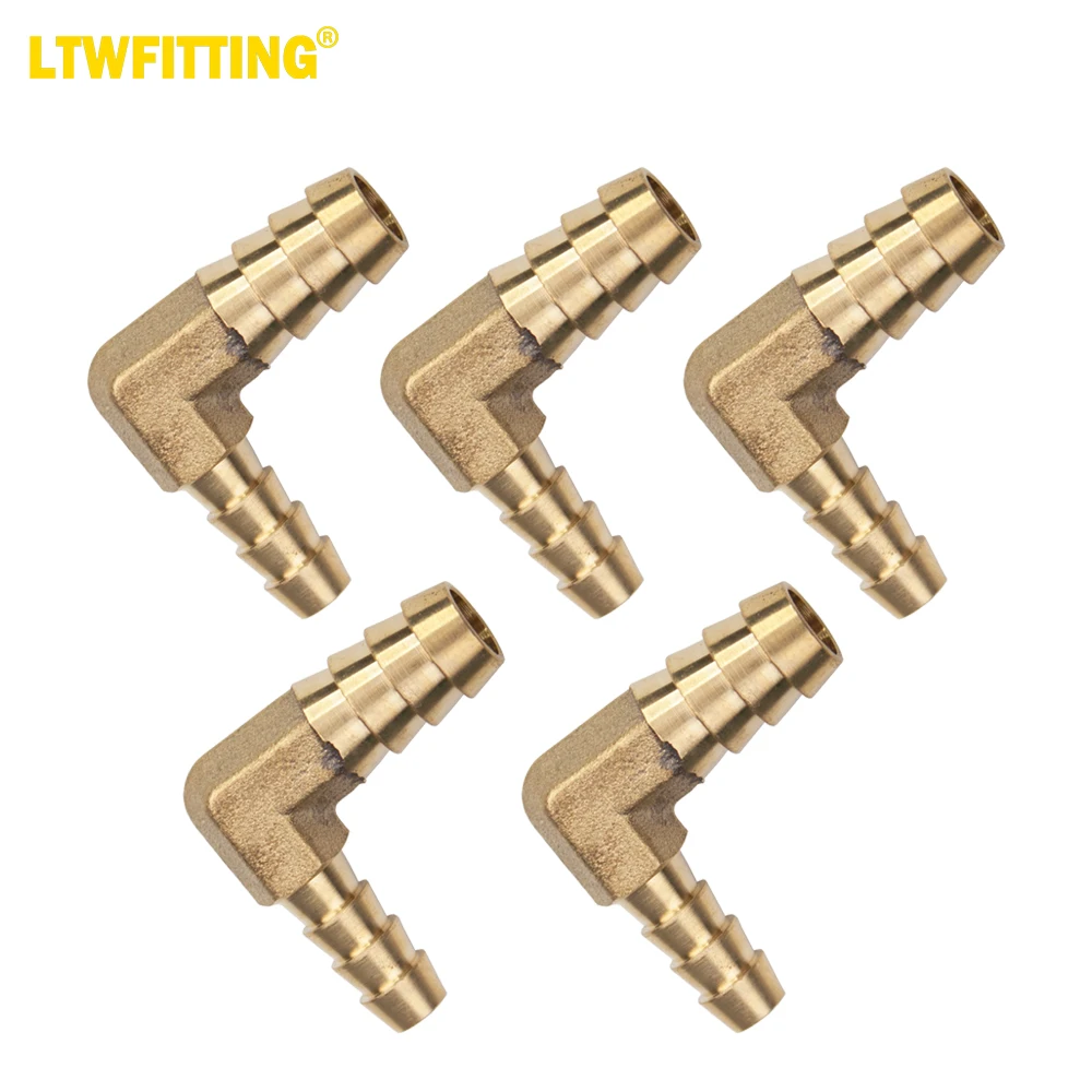 

LTWFITTING 90 Deg Reducing Elbow Brass Barb Fitting 3/8-Inch x1/4-Inch Hose ID Air/Water/Fuel/Oil/Inert Gases (Pack of 5)