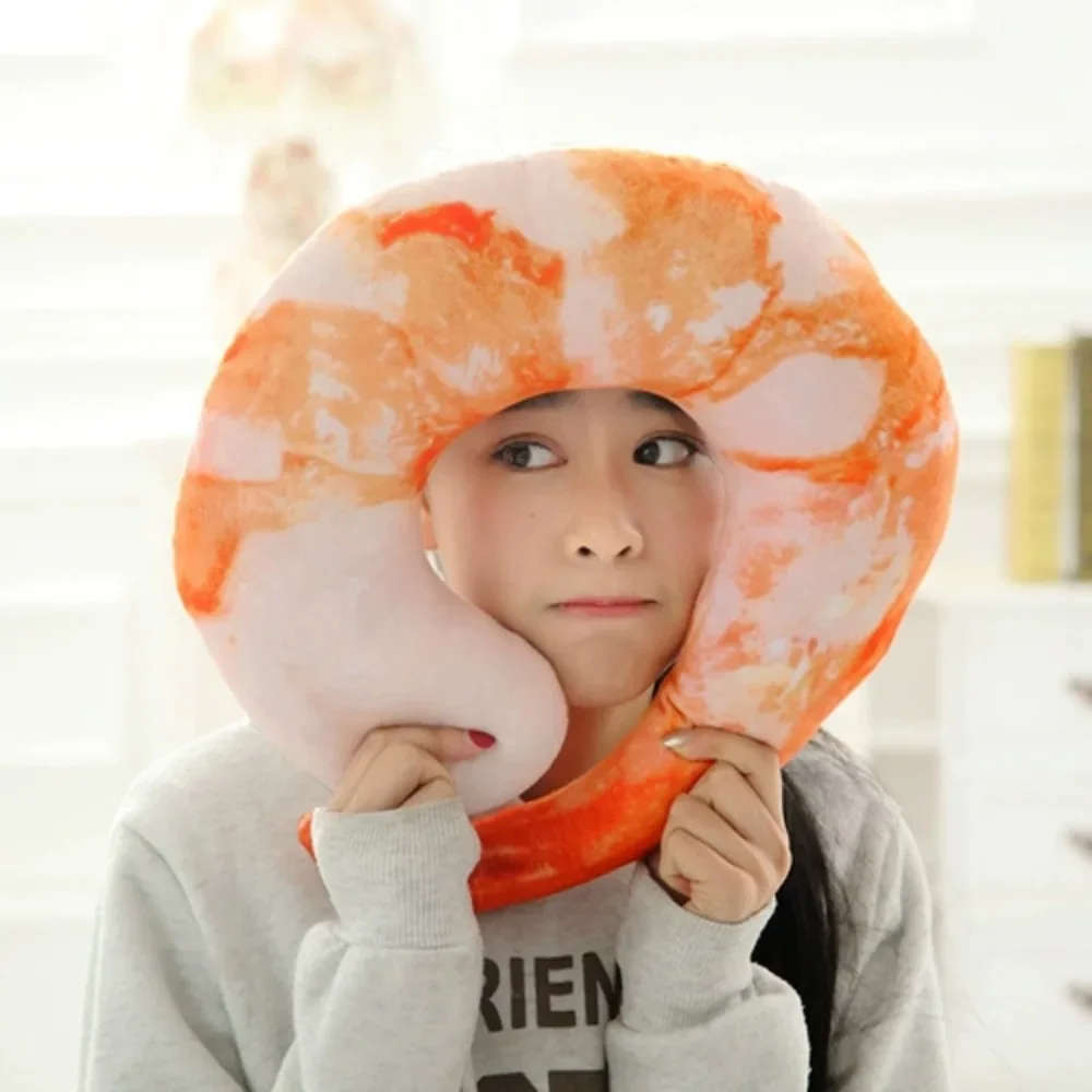 40cm Creative Simulated Shrimp Cotton Peeled Prawns U Neckpillow Shrimp Cushion Pillow Practical Sleeping Lunch Break Supplies view 3