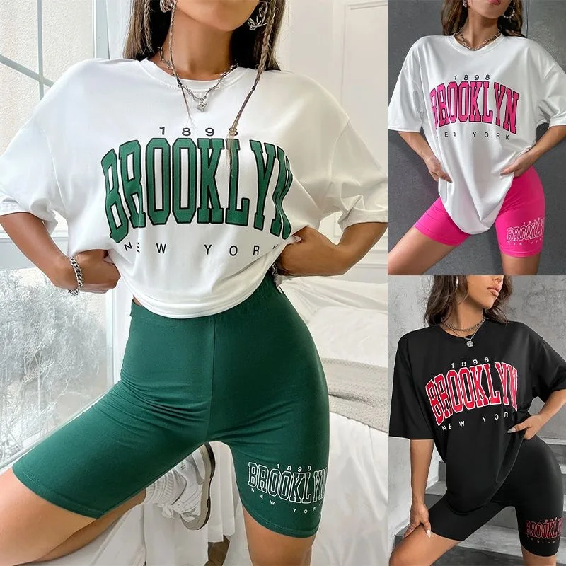 

Suit Oversized T-Shirt Women 1898 Brooklyn York Letter Drop Shoulder Print Vintage T Shirt Simple Clothes Female Tshirt Y2K