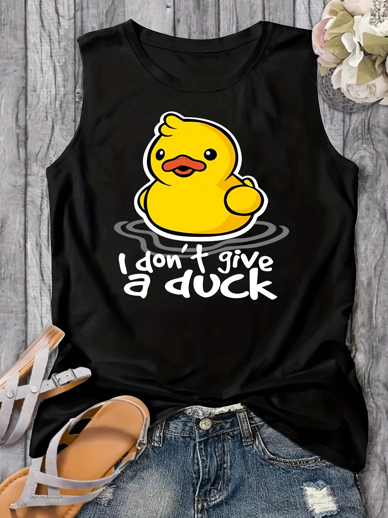 Women's Summer Cartoon Duck Print Large Casual Sleeveless Loose Tank Top T-shirt  Streetwear Oversized O-Neck Vest