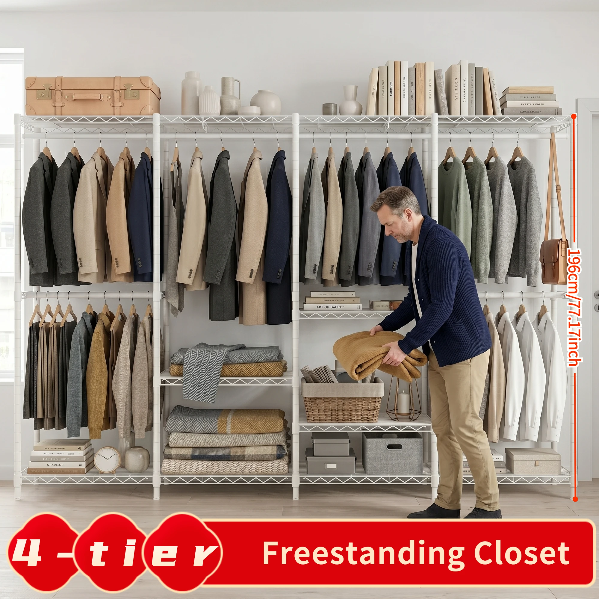 

4-Layer Closet Garment Rack | Easy to Assemble Heavy Duty Modular Clothing Storage | Save Space Design Holds 200+ Garments
