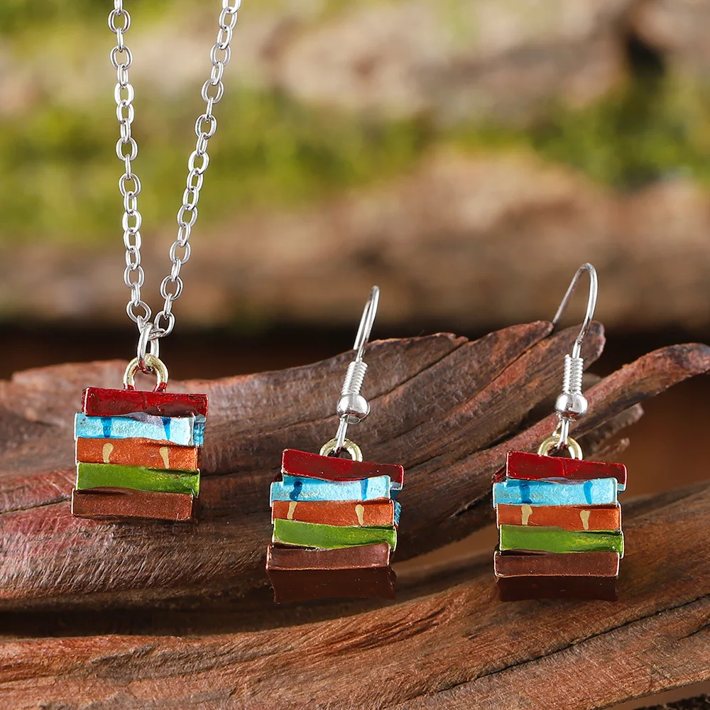 DIY accessories European and American cross-border new retro color three-dimensional book pendant earrings, creative niche earri