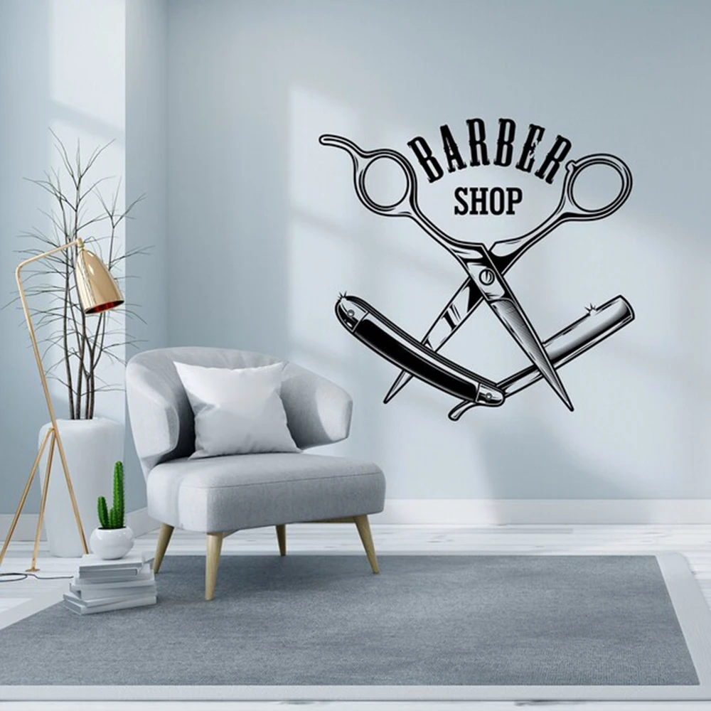 Barbershop Wall Decal Barbershop Design Barber Decal Scissors Shave Haircut Wall sticker Hair Salon Decor Vinyl Shave Decal A699