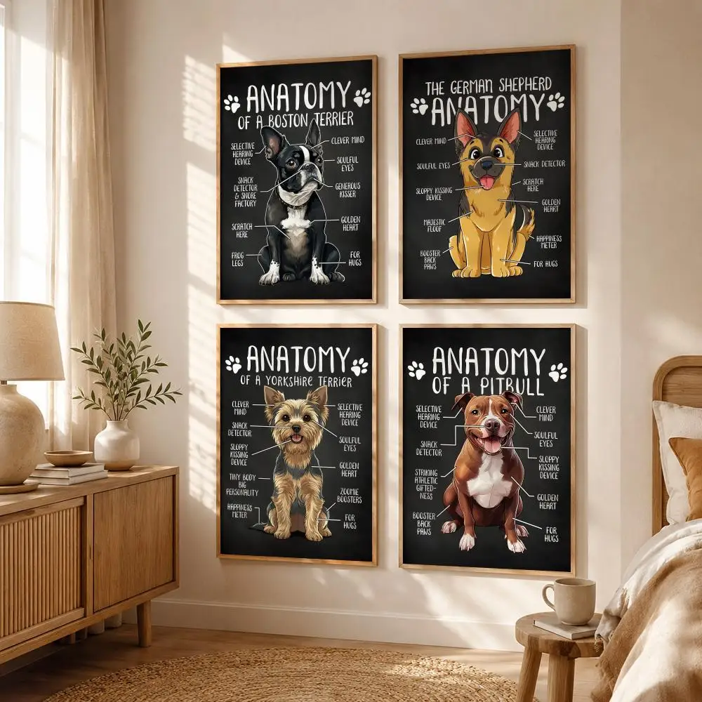 Anatomy of Animal DOG Poster All-match HD Waterproof Self-Adhesive Wall Art Sticker For Home Bedroom