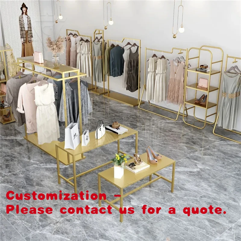 custom.a Table Displaying Gold Clothes Garment Rack Stand Stainless Steel Displays Hanging Clothes