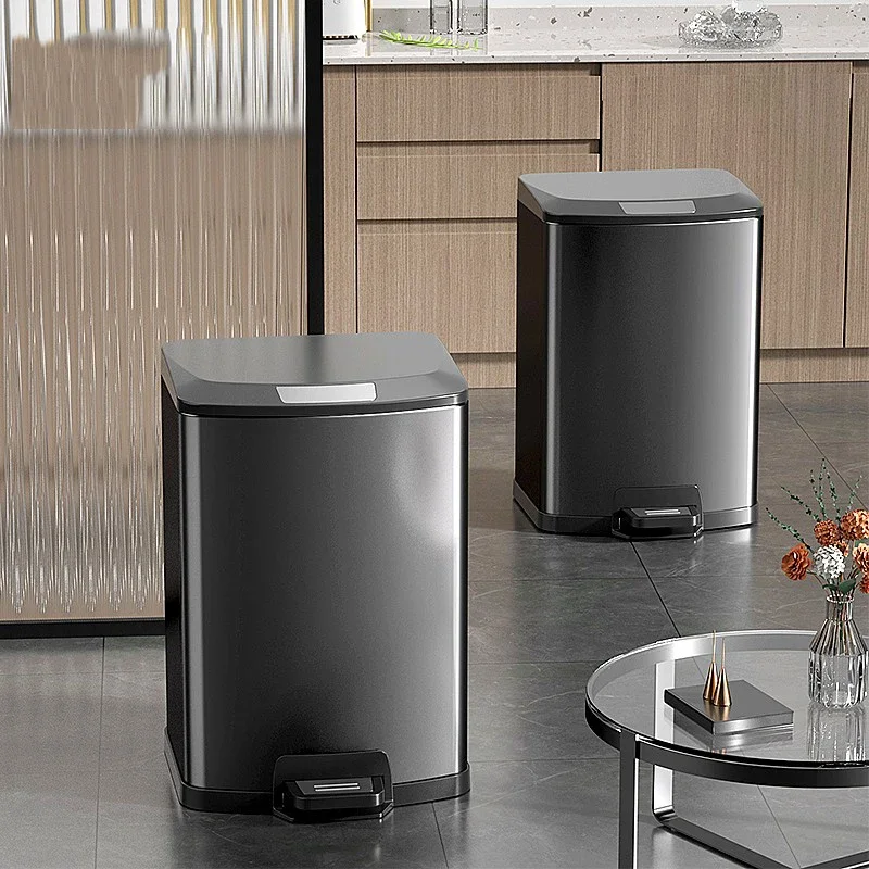 Under Nordic Trash Can Black Stainless Steel Waterproof Food Waste With Lid Garbage Bin Unique Pedal Type Lixeira Cleaning Tools