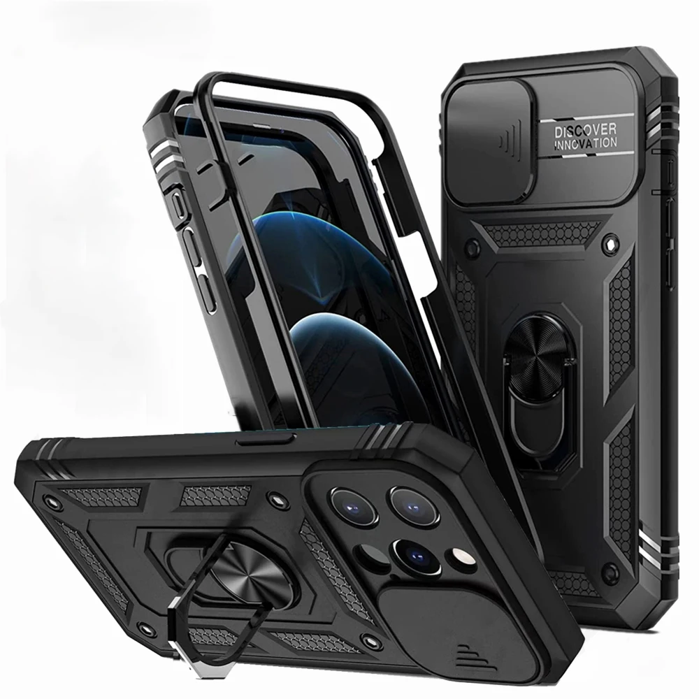 Case For iPhone 15 14 13 12 11 Pro Max 15Plus XS Case Heavy Duty with Camera 360 Degree Rotate Kickstand Sturdy Shockproof Cover