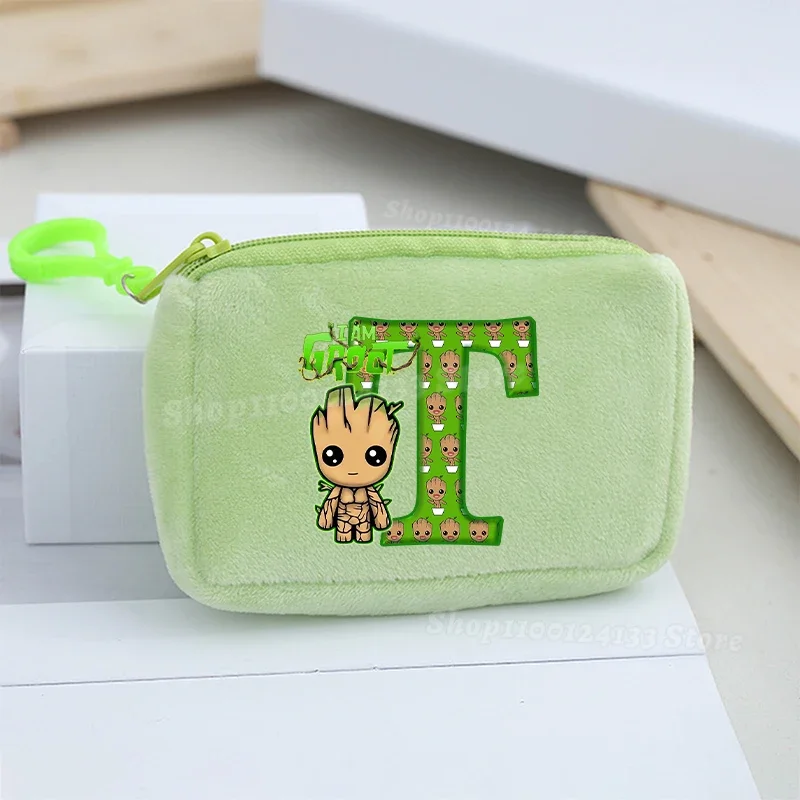 Portamonete per bambini Marvel Groot Lettere portatili Ruolo Disney Stampa di cartoni animati Portafoglio in peluche Borsa per carte di credito Regalo di compleanno per bambini