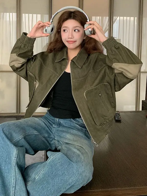 

Женские куртки на молнии, молодежная женская одежда, свободная облегающая одежда, осень-зима, осень, базовые, с передним карманом, повседневная, крутая, простая, длинная