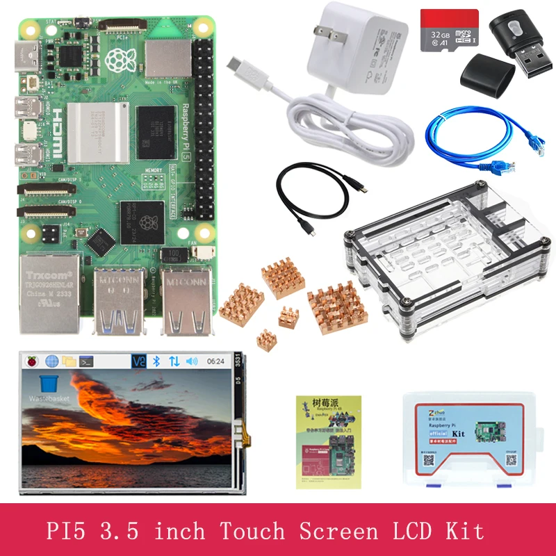 

Макетная плата Raspberry Pi 5B, 4 ГБ/8 ГБ, для программирования питона, с ЖК-дисплеем, камерой, SD-картой, источником питания, кабелем HDMI, датчиками