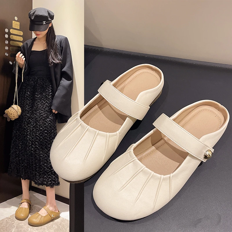 

2025 Female Shoes Low Ladies' Slippers Cover Toe Shallow Luxury Slides for Women New Designer Flat Fashion Shoes Женская Обувь