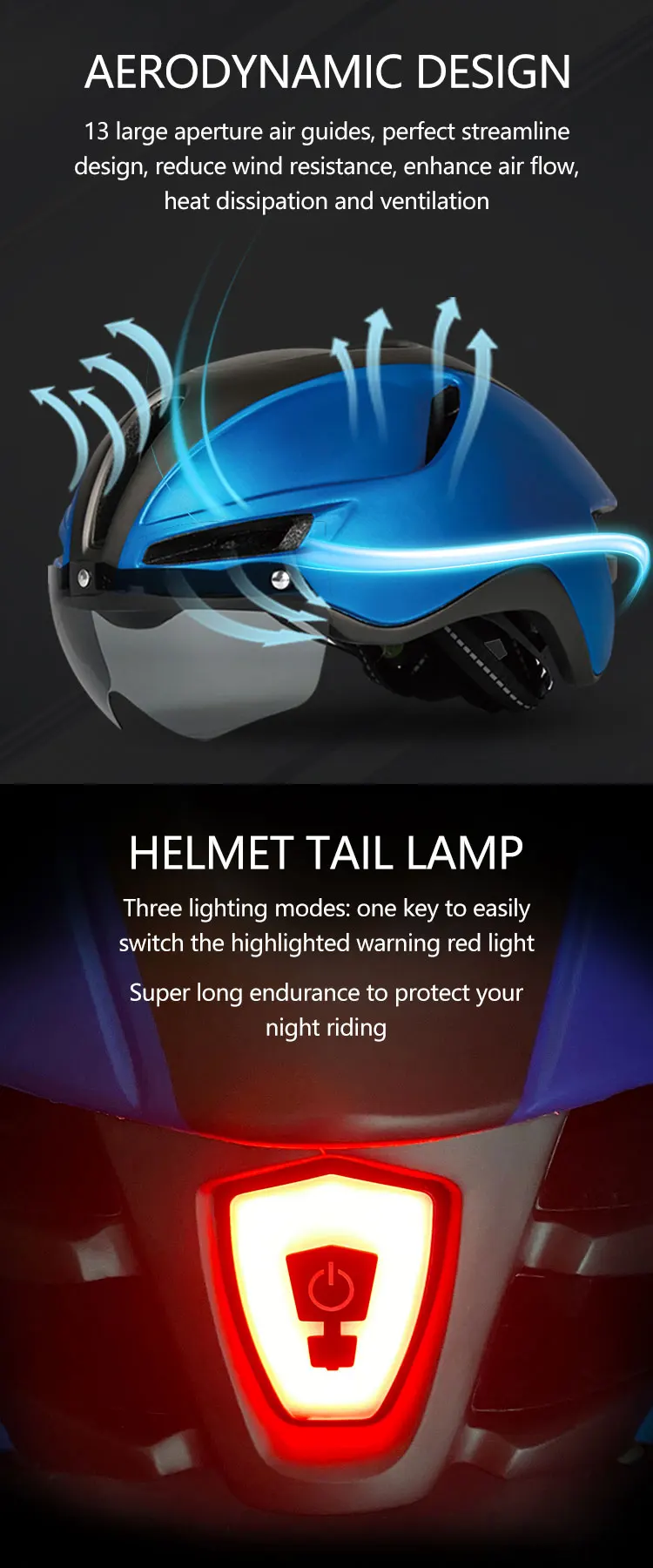 Eastinear 2023 Neuer Rennrad-Mountainbike-Helm für Erwachsene, Herren, Outdoor-Sport, Radfahren, Sicherheitshut mit LED-Aufladung, Rücklichtbrille – Detail 6
