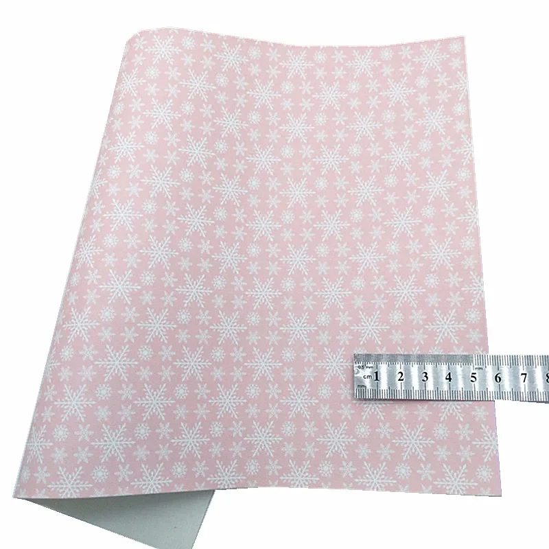 Pink Snowmen Glitter Leather Sheets Crushes Candy Cane Printed Glitter Leather Snowflakes Faux Leather For Bow DIY 21x29CM Q1505