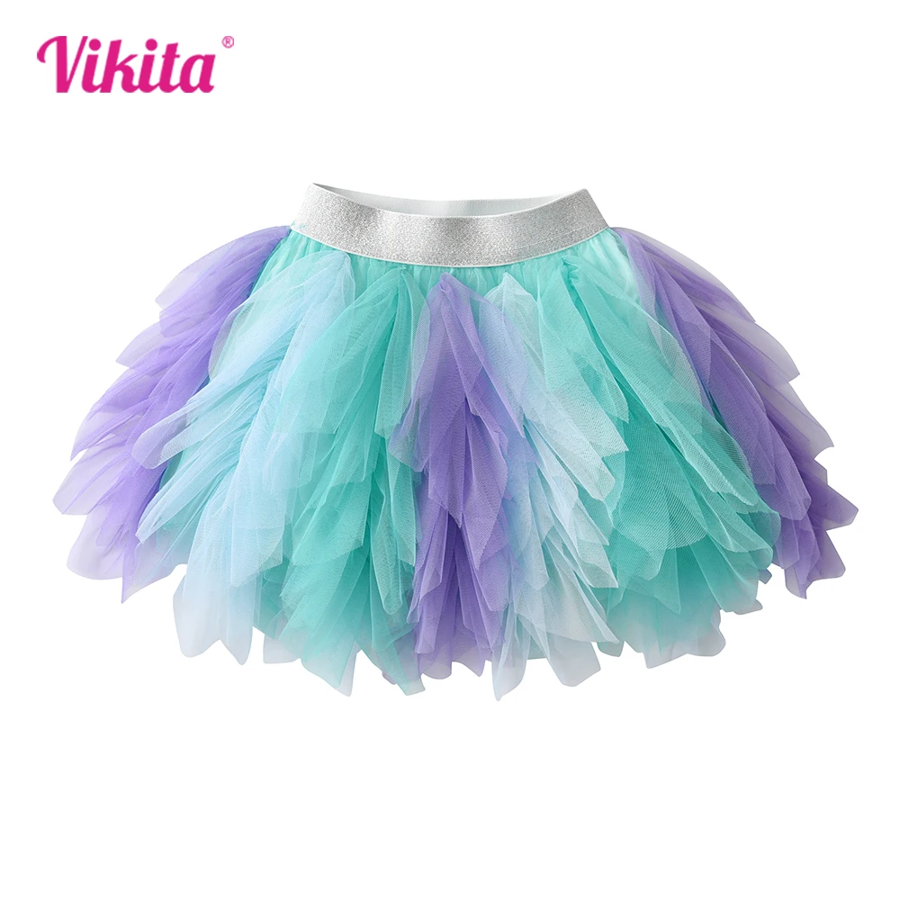 VIKITA Girls Layered Mesh Tulle Mini Skirts Kids Birthday Party Performance Princess Elegant Ballet Irregular Colorful Skirts