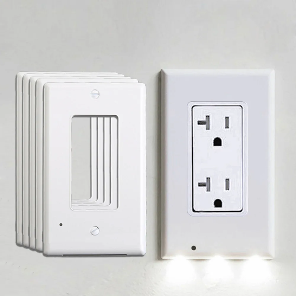 Duplex Electrical Outlet Modern Plugboard Plug-In Electrical Receptacle Wall Plate With LED Night Lights - Auto On/Off Sensor