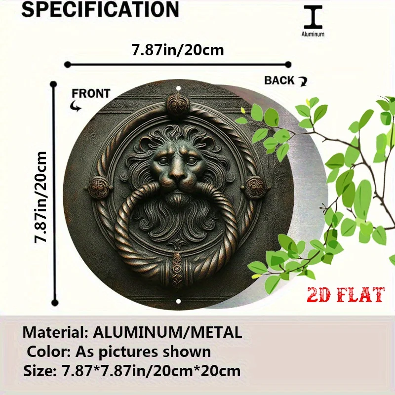 2D Flat 1pc Noble Beast Round Aluminum Sign, Lion Face Round Wall Decor Round Frame Rustic Metal Wall Art,