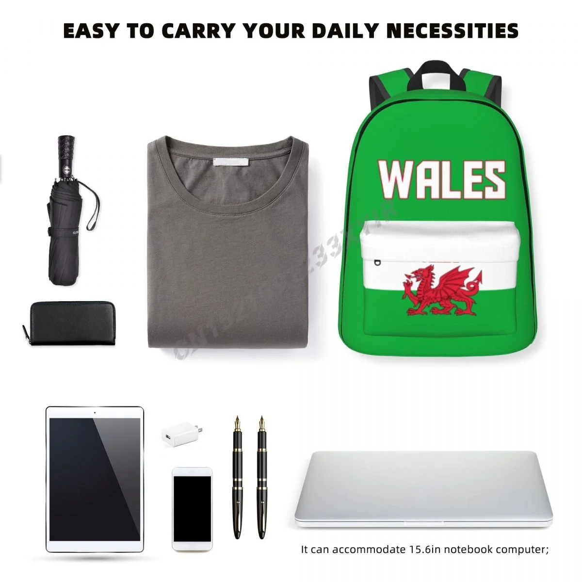 Unisex Backpack Wales Flag Welsh Cymru Stitch Schoolbag Messenger Bag Case Laptop Travel Bag Mochila Gift