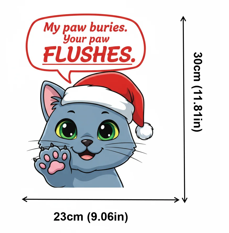 ملصق مرحاض مضحك لعيد الميلاد على شكل قطة لطيفة "My Paw Buries" تذكير المرحاض المتدفق، سهل الإزالة، ديكور حمام احتفالي رائع