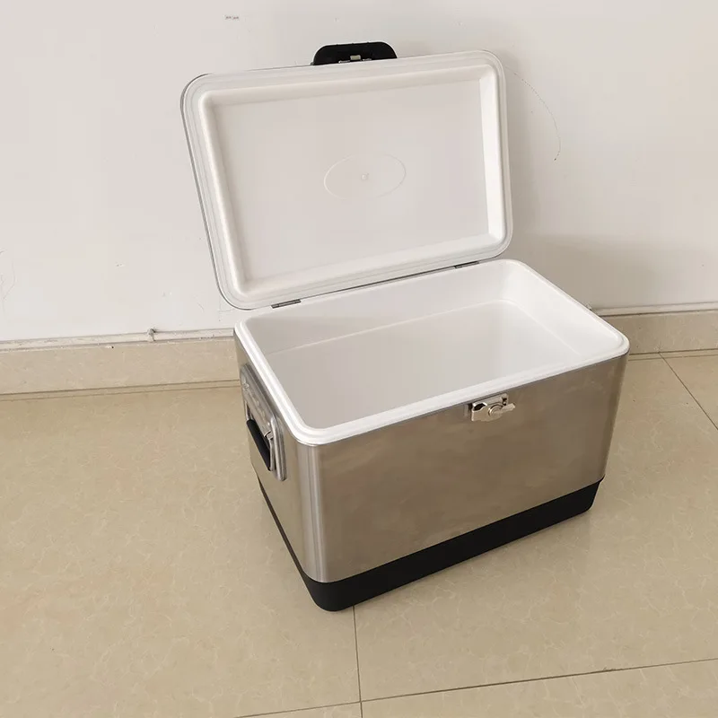 50L Stainless Steel Car Refrigerator, Outdoor BBQ Insulated Cooler Box for Cooling and Food Fresh Preservation