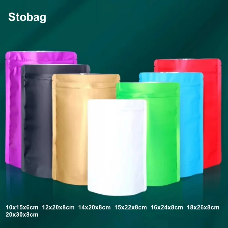 

StoBag 50/100pcs Matte Color Food Packaging Ziplock Bag Stand Up Heat Sealing for Snack Nuts Beans Storage Reusable Pouches