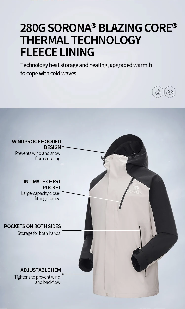 GOLDEN CAMEL Outdoor Hiking Jackets for Men Three-in-One Waterproof Fleece Jacket Women Windbreakers Warm 2024 Star Same Style