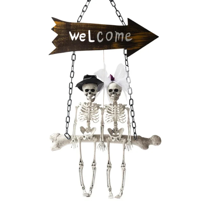 Halloween Swing Chain Hanging Ghost Voice-activated Glowing Skull Haunted House Horror Decoration Pendant Props
