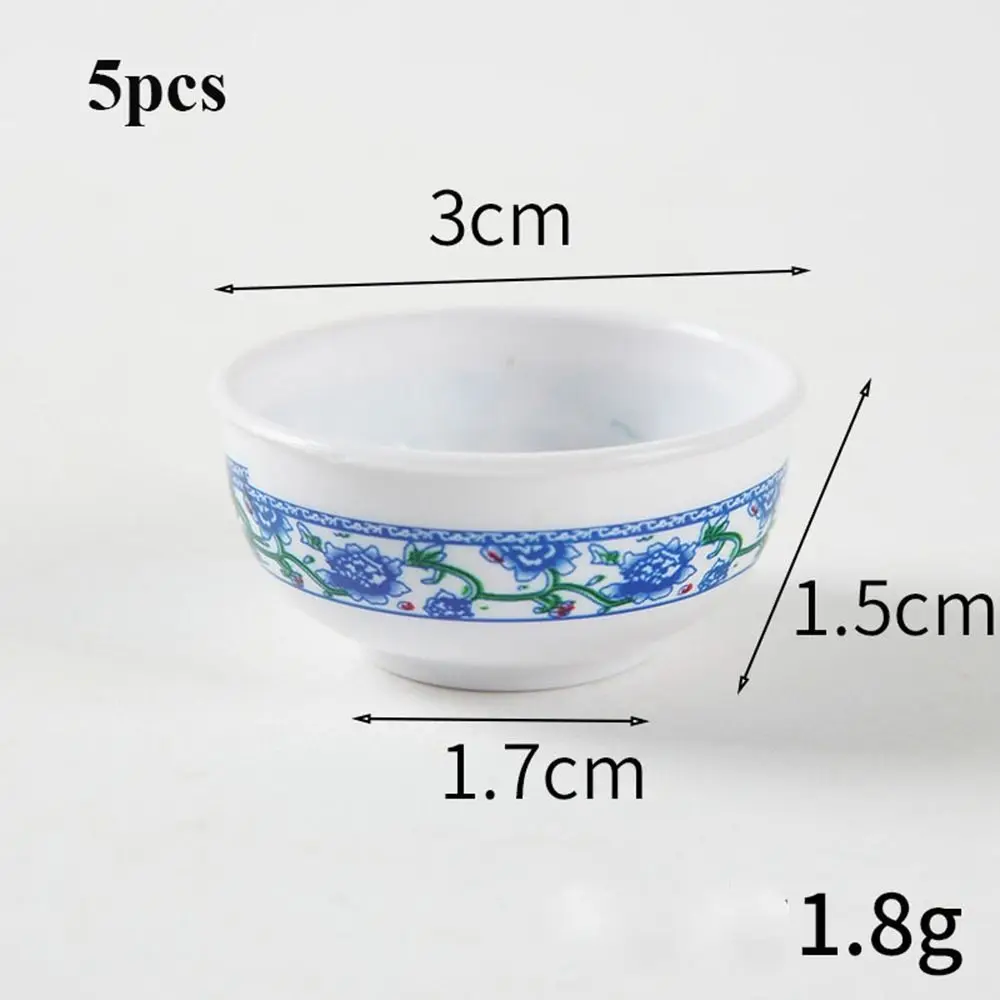 5/10 قطعة دمية زرقاء وبيضاء وعاء مصغر من البلاستيك 3 أنماط أدوات المائدة وعاء بيت الدمية اكسسوارات 1:12 دمية الديكور