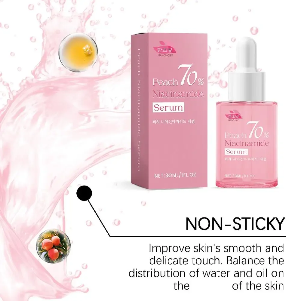 Nowe brzoskwiniowe serum nawilżające z 70% niacynamidem zapobiegające wysuszeniu olejku eterycznego do twarzy zwiększające elastyczność gładkie zmiękczające pielęgnacja skóry