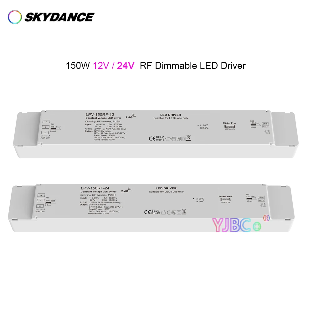 

Skydance 150W RF Dimmable LED Driver Dimming single color controller 110-220V to 12-24VDC LPV-150RF-12 for monochrome Led strip