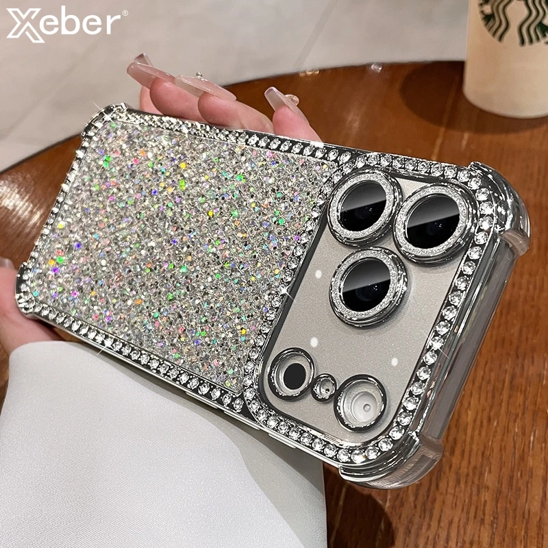 Luxuriöse, funkelnde Diamanten, glitzernde Strasssteine, Handyhülle für iPhone 18, 13, 14, 15, 16, 17 Pro Max, plattiert, stoßfest, weiche Schutzhülle