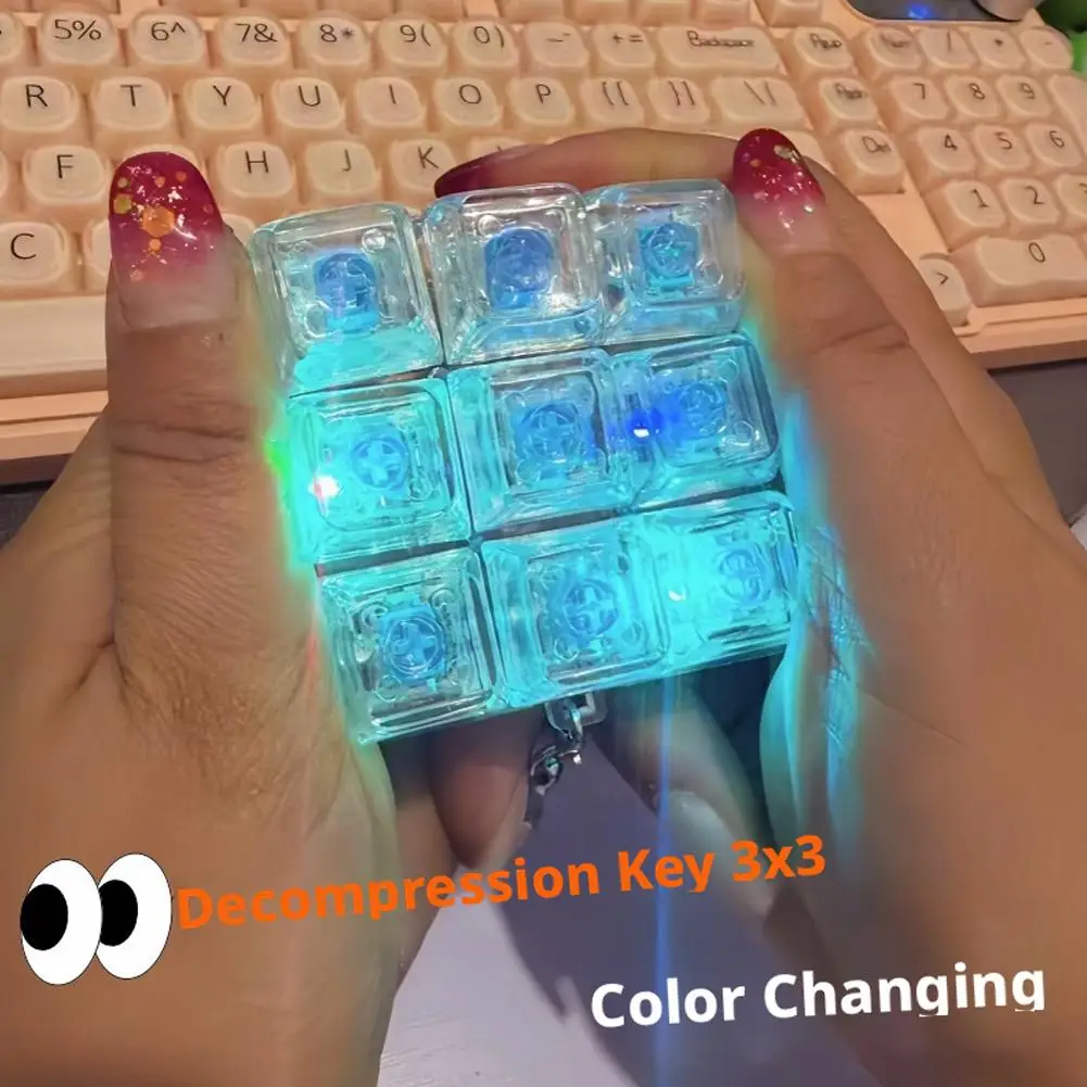 Portable Clicky Keyboard Keychain Toy 9 Button Fingertip Fidget Press Toy for Stress Relief Office Desk Decoration