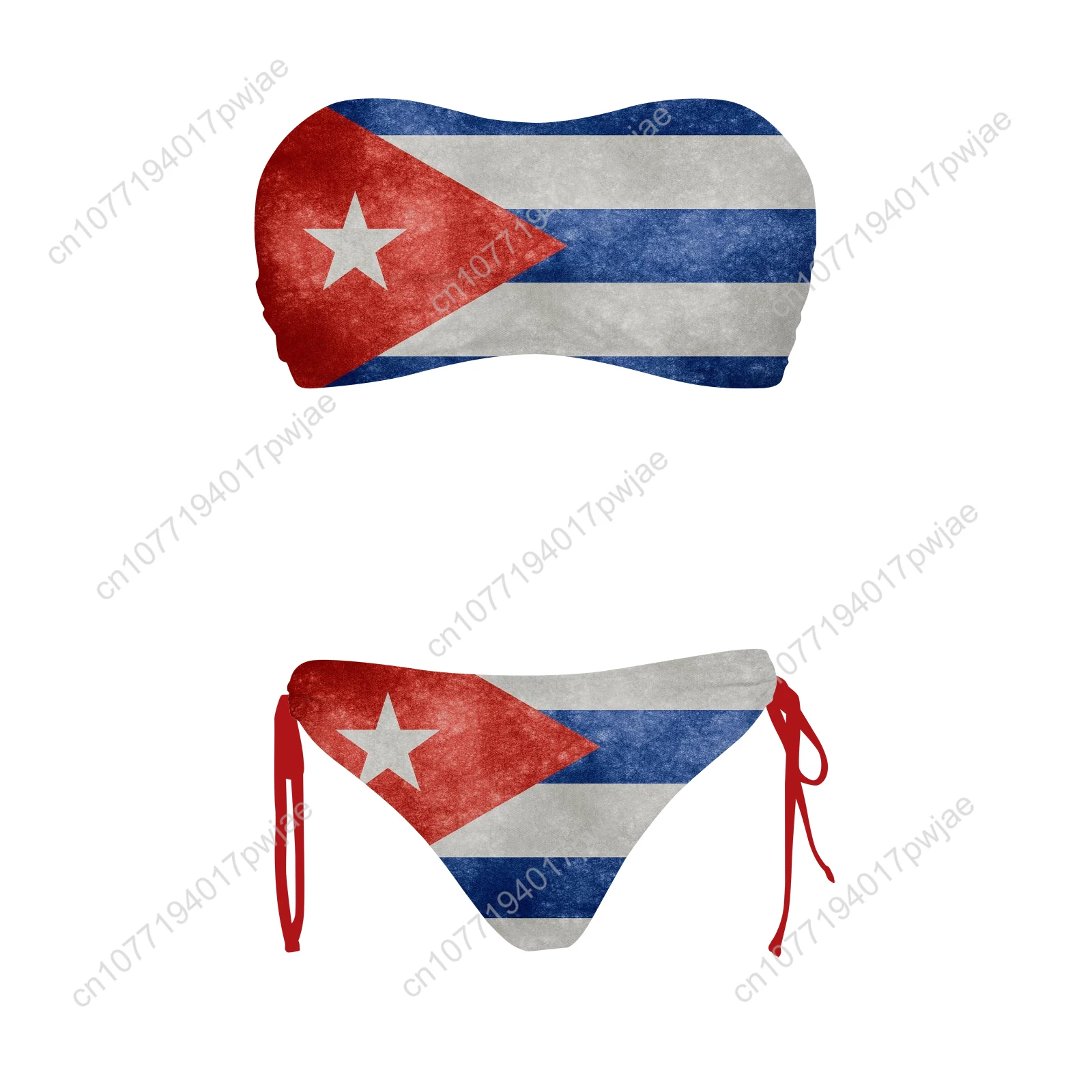 Cuban flag Custom Swimsuit Womens Drawstring Two Piece Set Bathing Suits Swimwear Pool Party Beach Bikini Beachwear