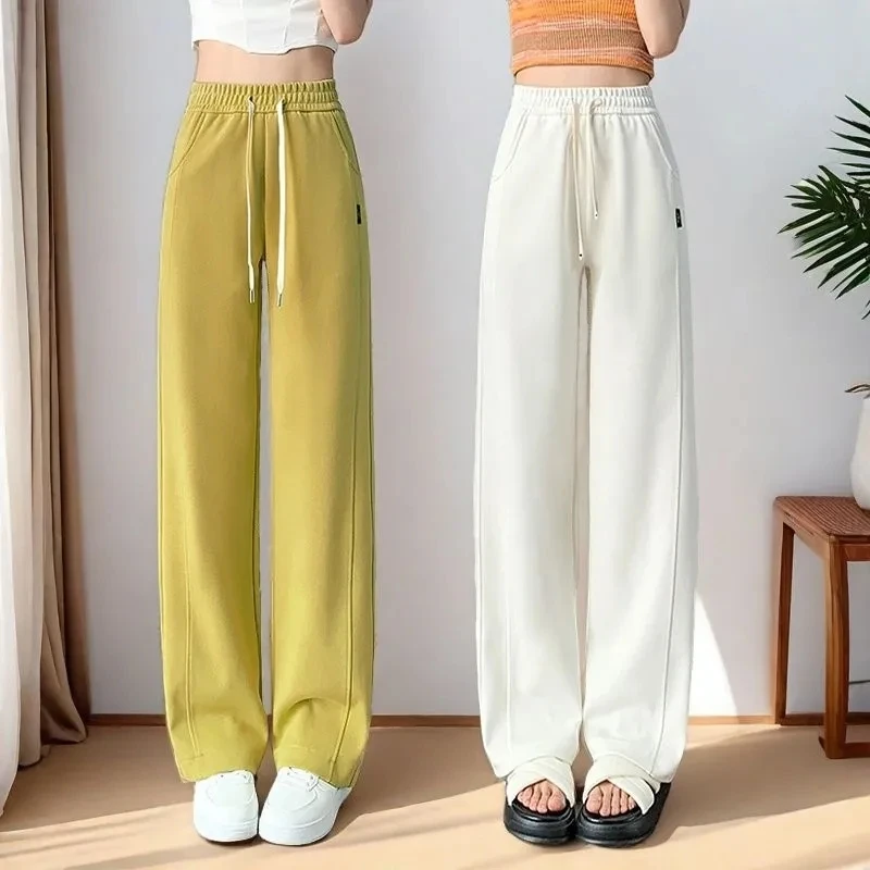 

High waisted Narrow version Wide leg pants Spring Summer Cotton Slimming Stright leg pants Women's Loose Hanging Casual Pants