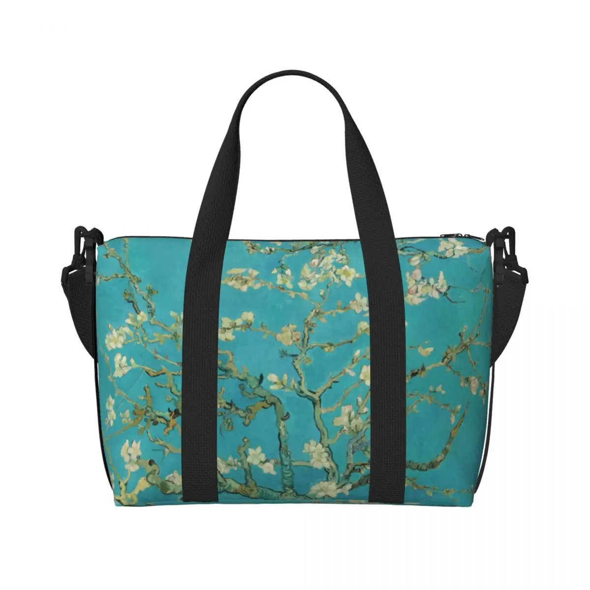 Custom Almond Blossoms Vincent Van Gogh Beach Tote Bag Women Extra Large Gym Carry On Art Flowers Painting Travel Shopping Bags