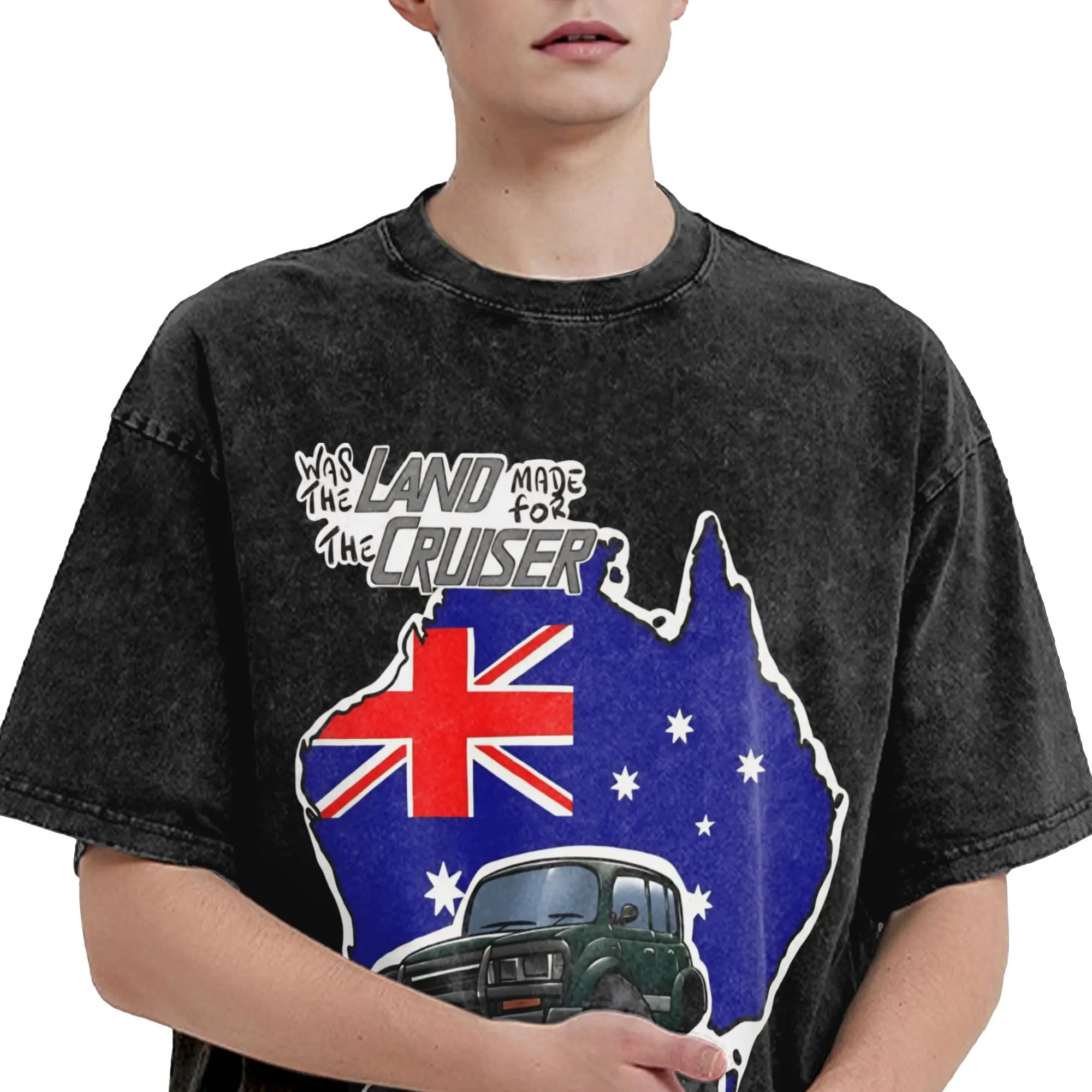 Harajuku Washed Shirt Land cruiser - Off Roading Australia  Merch Vintage T-Shirts Oversize  Streetwear Short Sleeve