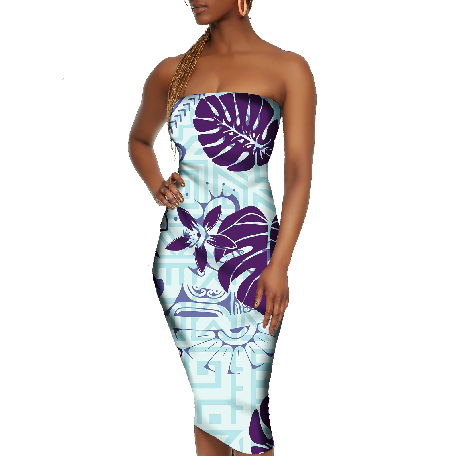 Pacific island Samoa Puletasi Tropical Pattern Dresses Polynesian Tribal Clothing Women Lady Elegant Island Bodycon Dress