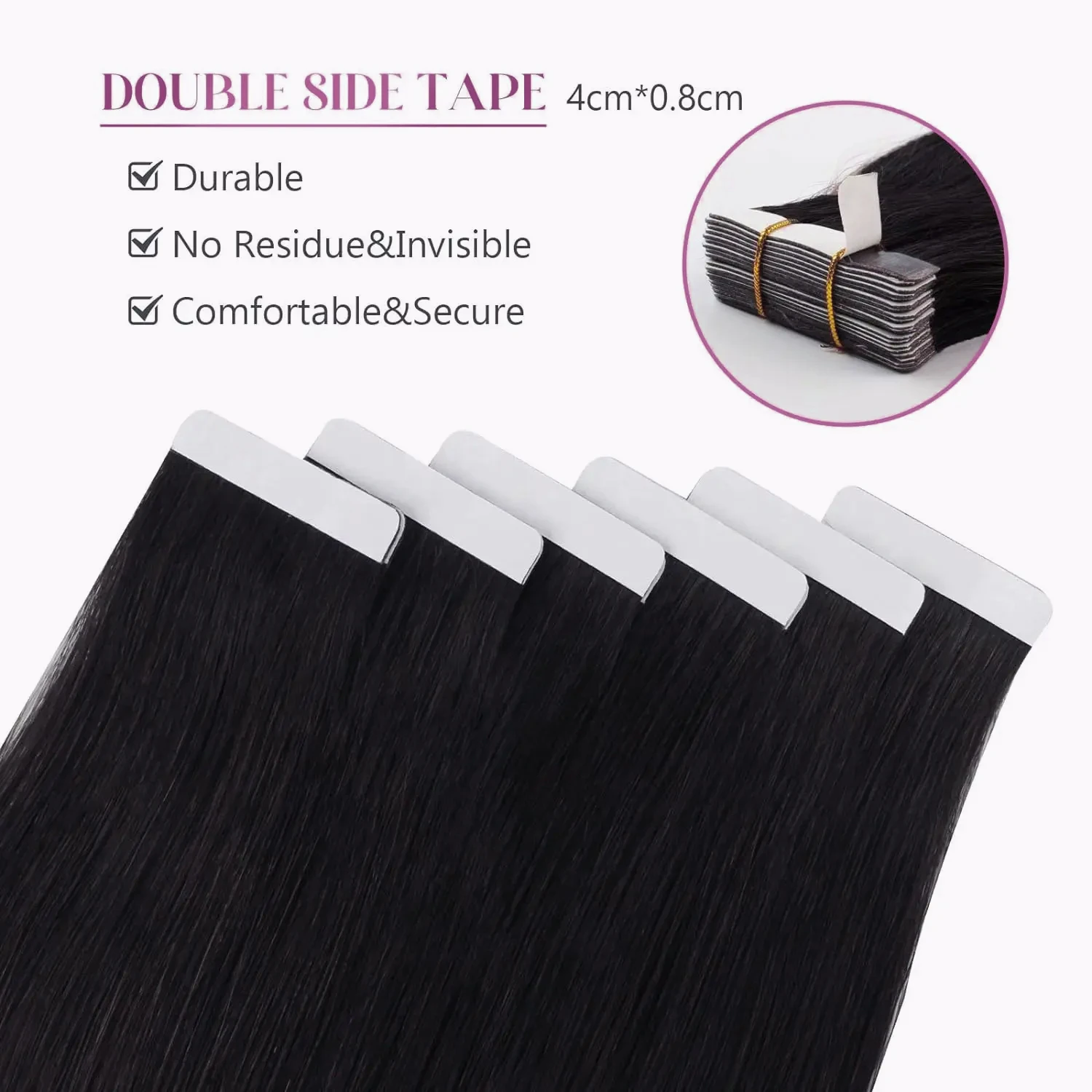 Tape In Hair Extensions 40 60 Pcs Human Hair Real Natural Brazilian Remy Hair #1 Jet Black Straight Seamless Skin Weft For Women