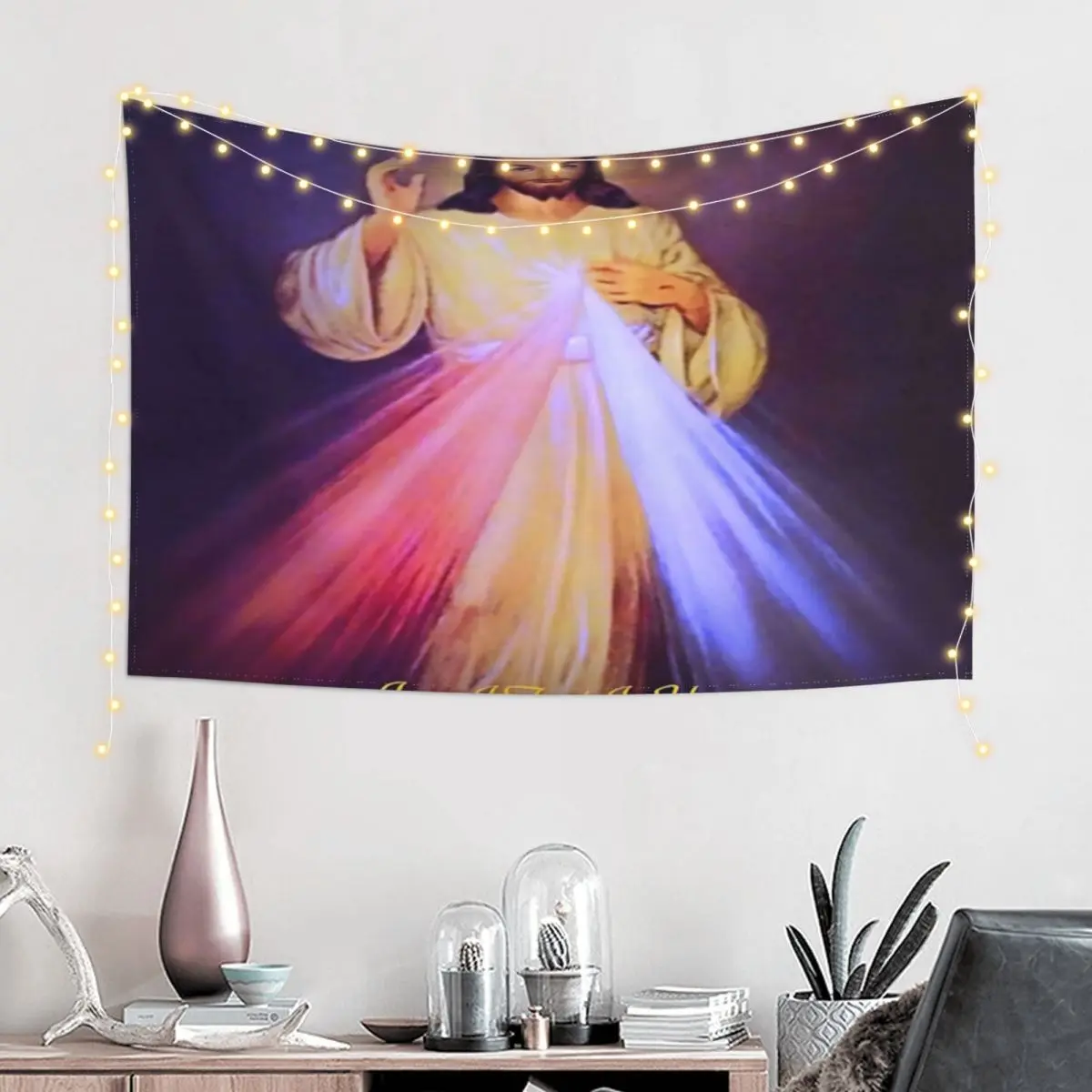 

Divine Mercy Gold Tapestry On The Wall Bedroom Decor Aesthetic Tapestry