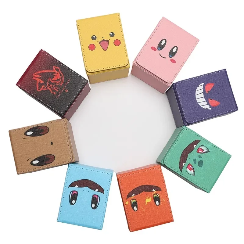 Pokemon PTCG Charizard Gengar Bulbasaur Self Made Leather Card Box Anime Classics Game Collection Cards Storage Box Toy Gift