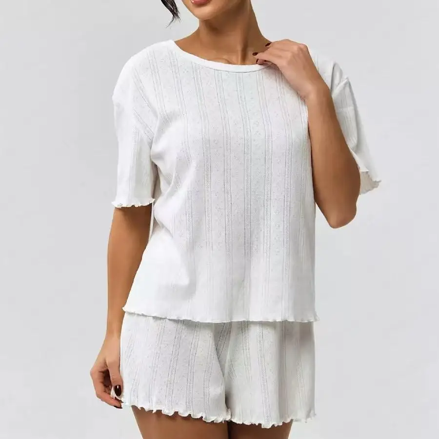 

Комплект для дома: топ с круглым вырезом и шорты, удобный, дышащий, для весны и лета, женский домашний костюм из двух предметов