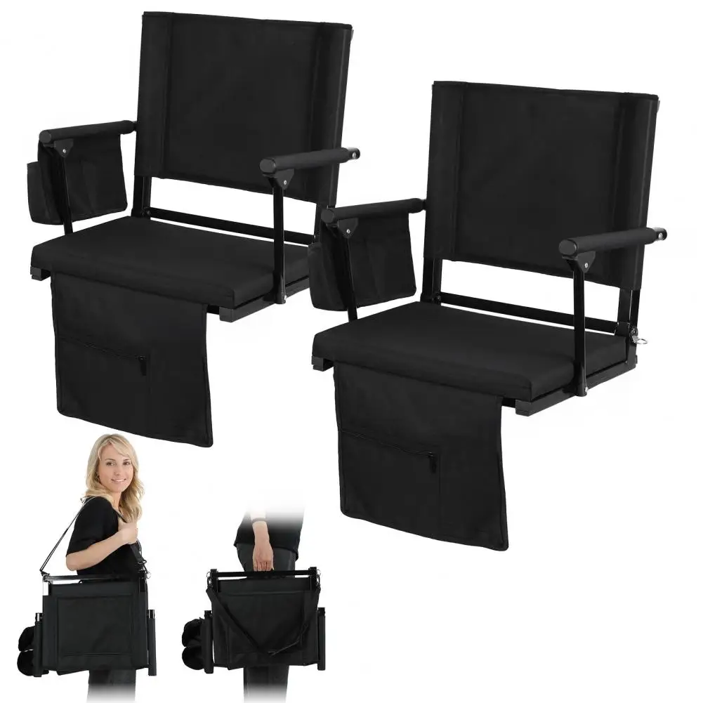 

Back Support Cushion Folding Stadium Seat 2 Pcs Portable Bleacher Chair Cup Holder Shoulder Strap for Sports Events